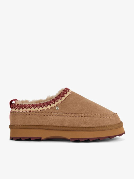Leder Hausschuhe Damen Pantoffeln Braun