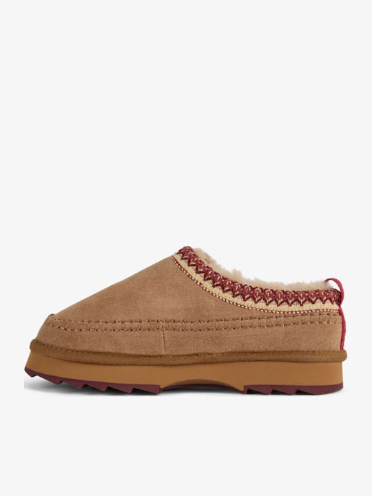 Leder Hausschuhe Damen Pantoffeln Braun