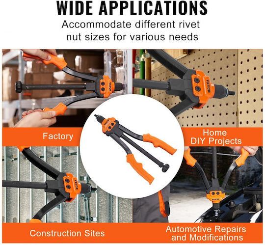 Vevor Rivet Tool Kit 14 Inch 7 Pieces Metric SAE Mandrels 70 Pieces Assorted Rivets 10-24 1/4-20 M6 5/16-18 M8 3/8-16 M10 Durable Carrying Case DIY Repairs