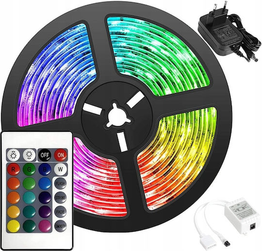 Eco Light Bandă LED Impermeabilă 12V RGB Lumină 5m Tip SMD5050 cu Sursă de Alimentare și Telecomandă