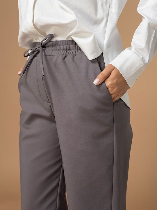 Calypso Women's Fabric Trousers in Relaxed Fit Grey