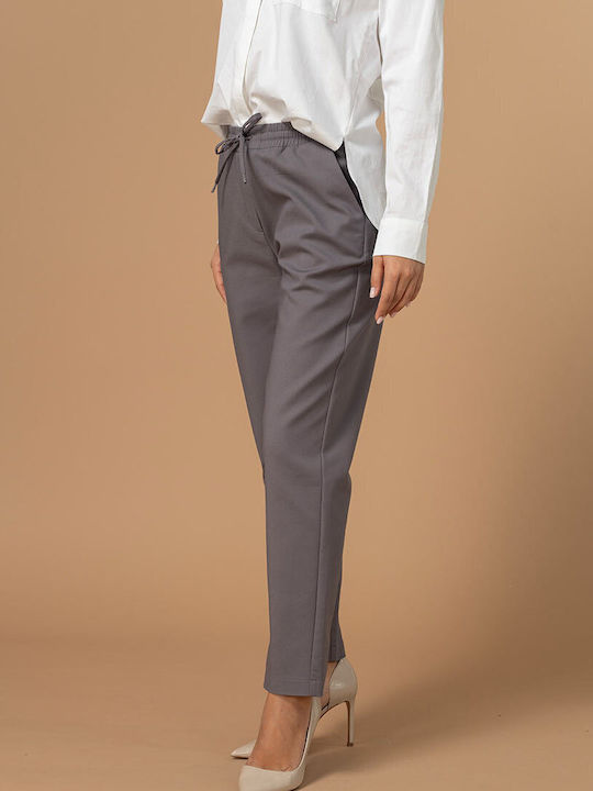Calypso Women's Fabric Trousers in Relaxed Fit Grey