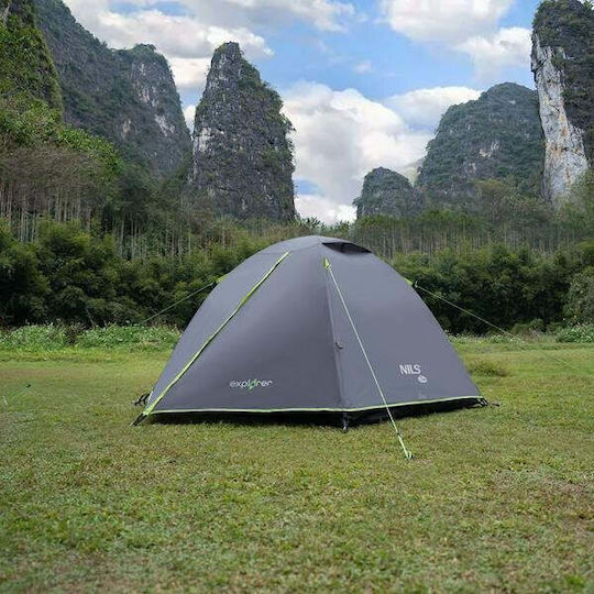 Nils Explorer Campingzelt Iglu Grau mit Doppeltuch 3 Jahreszeiten Für 3 Personen 270x150x110cm