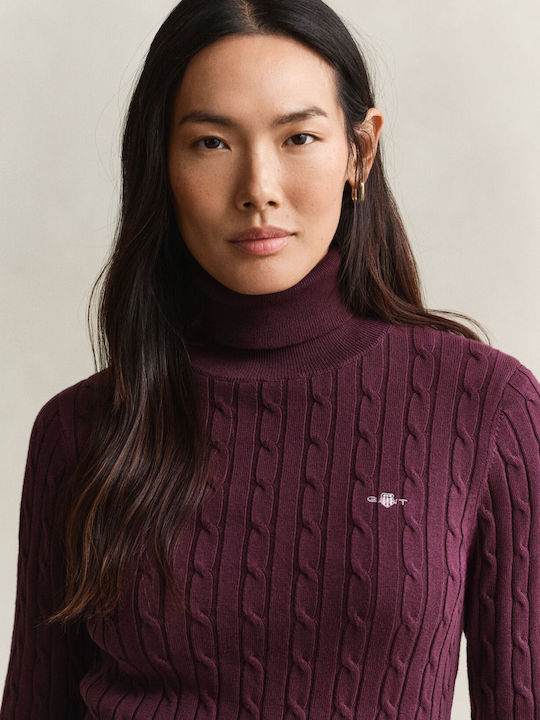 Women's Long Sleeve Cotton Turtleneck Sweater Burgundy