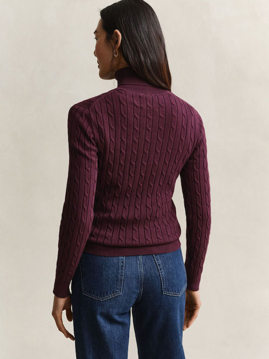 Women's Long Sleeve Cotton Turtleneck Sweater Burgundy