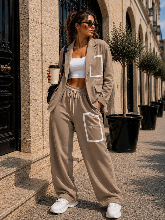 Damen Beige Set mit Gummibandhose in Entspannte Passform