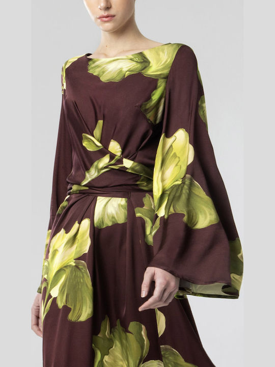 Moutaki Summer Maxi Shirt Dress Satin Floral
