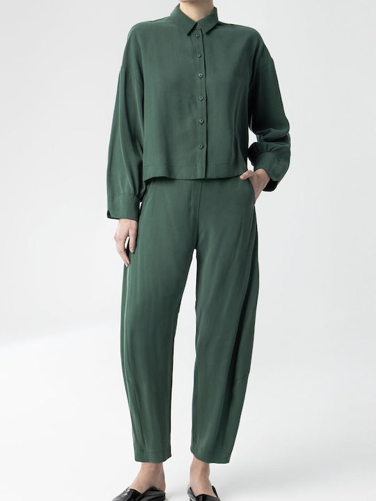 Moutaki Women's High Waist Fabric Trousers Green