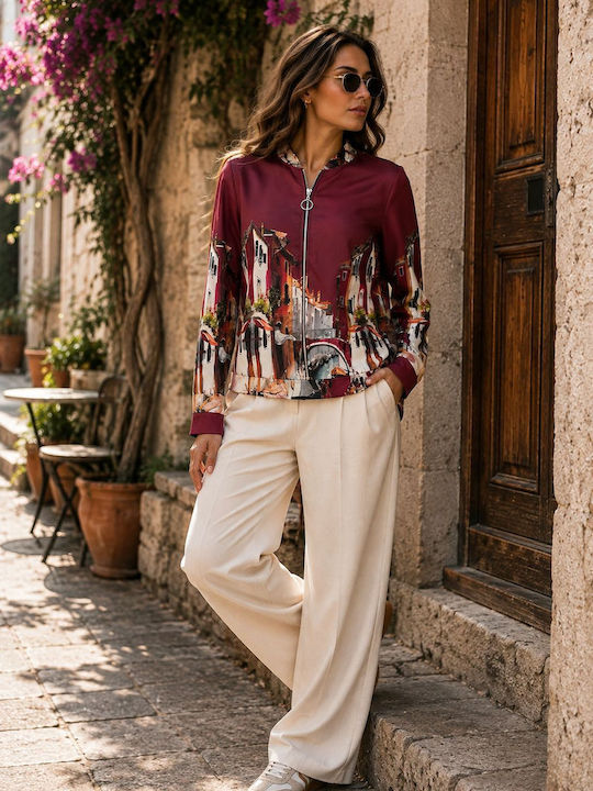 Long Women's Bomber Jacket Burgundy