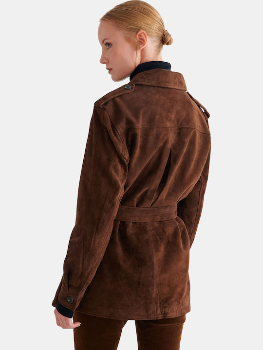 Suede Women's Jacket for Winter Brown