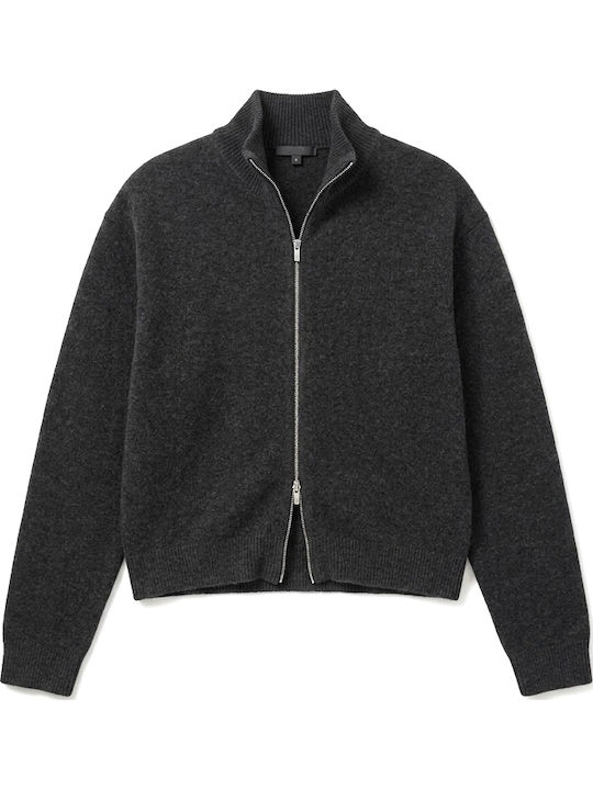 Lange Gestrickte Damen Strickjacke mit Reissverschluss Anthrazit