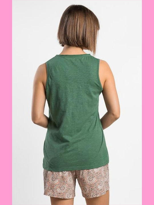 Admas Admas Damen Schlafanzug & Pyjamas Sommer Baumwollenes Garden Olive Paisley Admas Admas Damen Schlafanzug & Pyjamas Sommer Baumwollenes Garden Olive Paisley