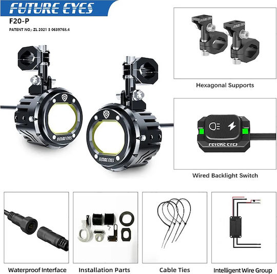 Proiector Motocicletă Future Eyes F20p LED Alb Alb F20p-ww-wd.white/whit