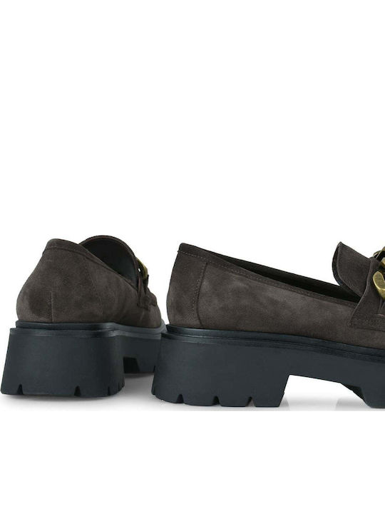 Leather Women's Loafers In Brown Color