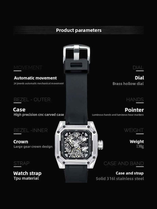 Men's Watch 47mm Automatic with Silver Stainless Steel Bracelet