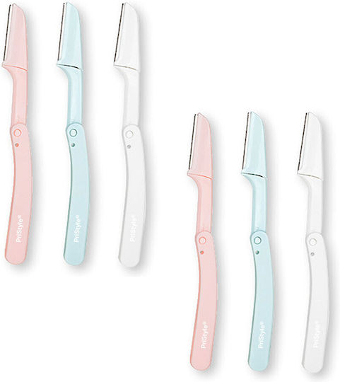 Set 6 Aparatoare Clasice Pentru Față Lamă Ascuțită Sprâncene Păr Facial Finisare Pliabile Culori Pastel PriStyle