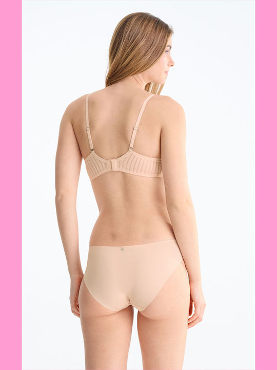 Beige Bra Without Padding With Underwire
