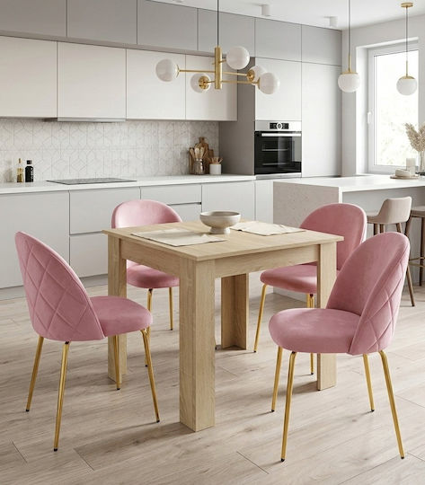 Velvet Dining Chair Light Pink 52x47x46cm
