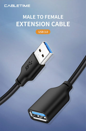 Cabletime USB 3.0 Кабел USB-A Мъжки - USB-A Женски Черен 2m CT-C160-U3-AMAFN