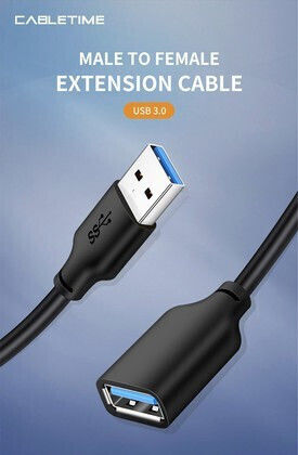 Cabletime USB 3.0 Кабел USB-A Мъжки - USB-A Женски Черен 2m CT-C160-U3-AMAFN