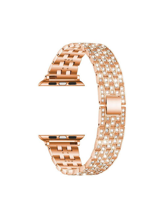 Apple Watch 42 44 45 46 49mm Xdfind Fünf Perlen Voll Diamant Metall Tragbare Bänder Rose Gold