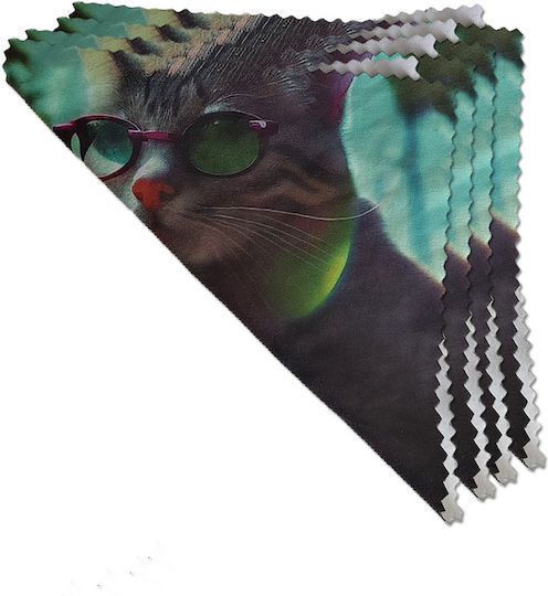 Set 4 Cleaning Cloths Glass Plastic Glasses Contact Lenses Phone Chic Cat Glasses Print Pristyle 15x15cm