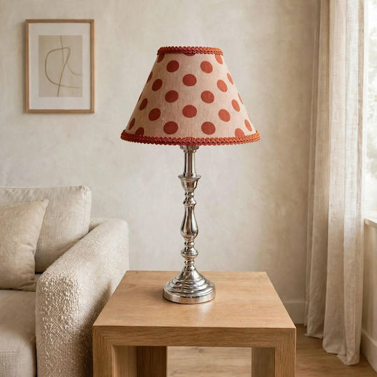 Metal Table Lamp for E27 Fitting with Orange Shade and Silver Base