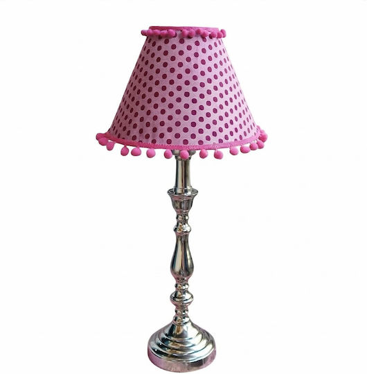 Metal Table Lamp for E27 Fitting with Pink Shade and Silver Base