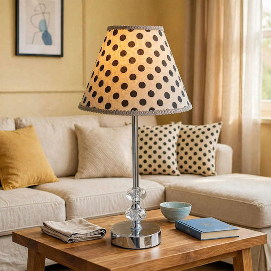 Crystal Table Lamp for E27 Fitting with Grey Shade and Silver Base
