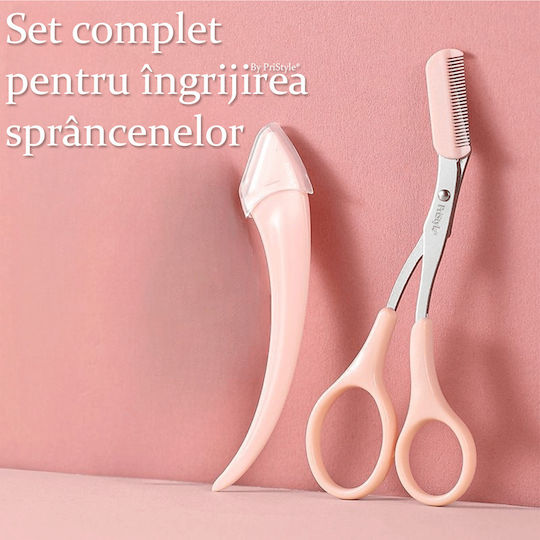 Set profesional de îngrijire a sprâncenelor Foarfecă de precizie Lamă de ras protectoare Ideal pentru modelare și întreținere de calitate salon acasă Design ergonomic Roz Pristyle