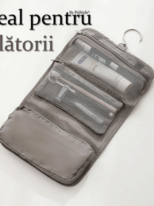 Geantă Organizator Pentru Accesorii De Igienă Și Cosmetice Cu 2 Buzunare Modulare Detasabile Folosibile Independent Prindere Rapidă Și Puternică Velcro Ideală Pentru Călătorii Vacanțe Gri Pristyle