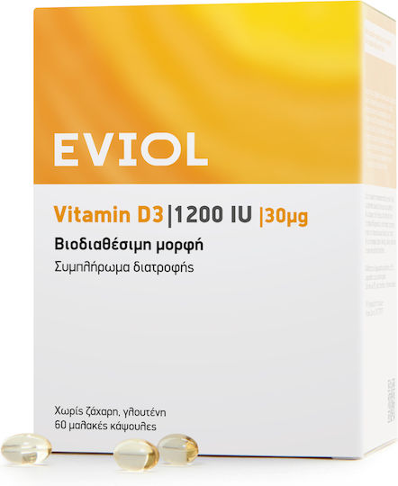 EVIOL Vitamin D3 Vitamin für Stärkung des Immunsystems & die Knochengesundheit 1200iu 60 x 1 Weichkapseln
