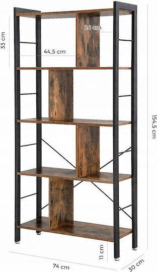 Bücherregal Schwarz Kaffee 74x30x154,5cm