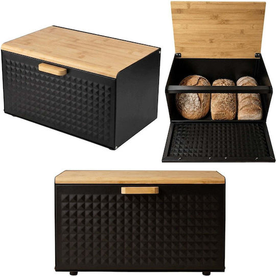 Lumarko Brotkasten mit Deckel Metallisch Schwarz 35,5x23x21cm Lumarko Brotkasten mit Deckel Metallisch Schwarz 35,5x23x21cm