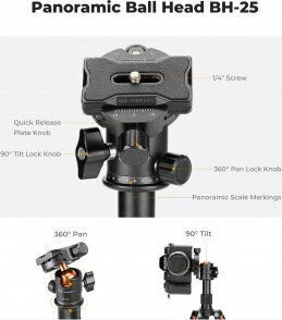 K&F Concept Aluminum Tripod with Spherical Head up to 52cm and 6kg Load