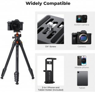K&F Concept Aluminum Tripod with Spherical Head up to 45cm and 1.2kg Load