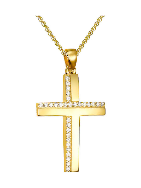 Papoulidis Jewellery Дамски Златен Кръст 14 Карата Двулицев Без Верижка