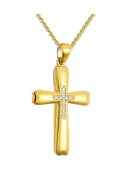 Papoulidis Jewellery Дамски Златен Кръст 14 Карата Двулицев Без Верижка