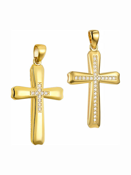 Papoulidis Jewellery Женски Златен Кръст 14 Карата Двулицев Без Верижка