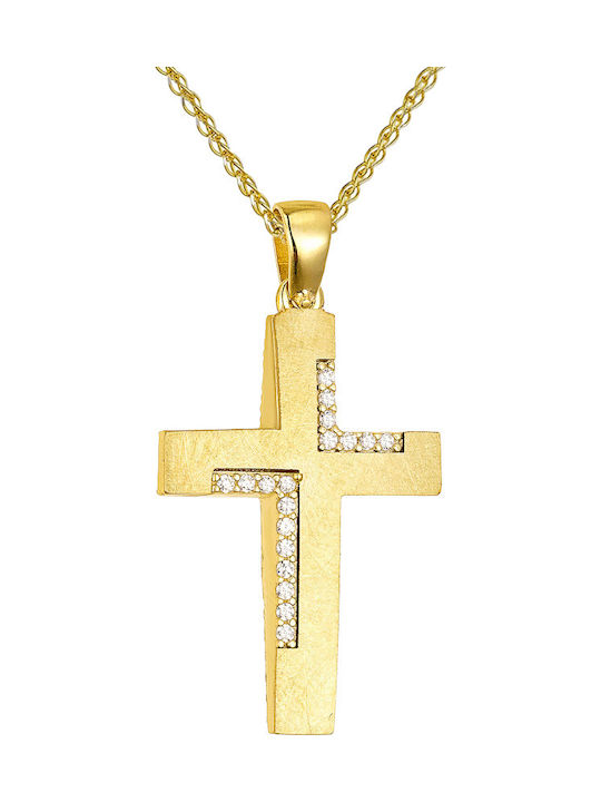 Papoulidis Jewellery Дамски Златен Кръст 14 Карата Двулицев Без Верижка