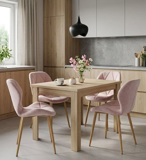 Mango Столове За Кухня Кадифени Светлорозови 3 Бройки 61x51x52см
