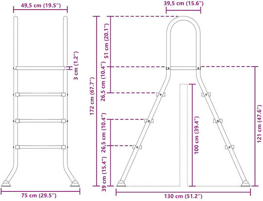 vidaXL Pooltreppe aus Rostfreiem Stahl Silber