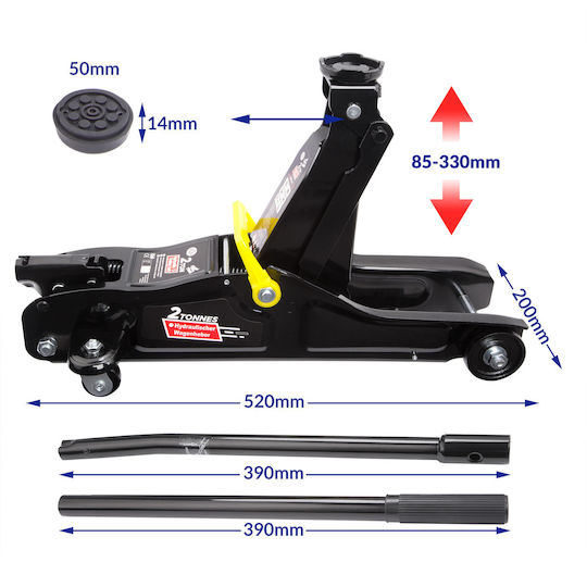 Monzana Cric hidraulic pentru mașină 2t 5-330mm Cheie dinamometrică Cheie dinamometrică Metal Negru