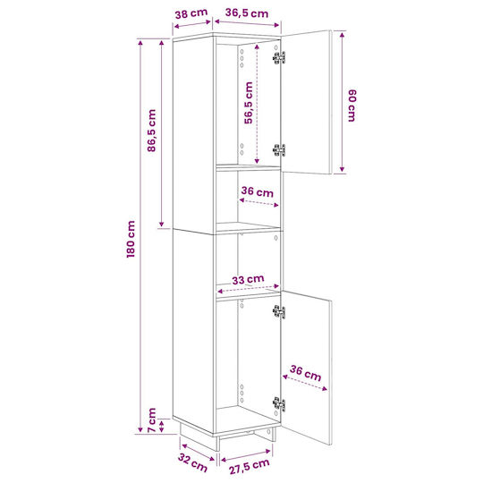 vidaXL Badezimmer-Säulenschrank Ντουλάπι Boden Säule M36.5xB38xHöhe 180cm Sonoma