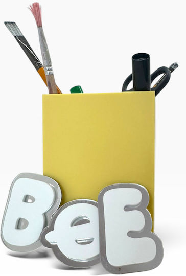 Plexilab Personalized Pencil Holder Yellow Matte Pastel Plexiglass 9x9cm Height 12.5cm Initial Letter