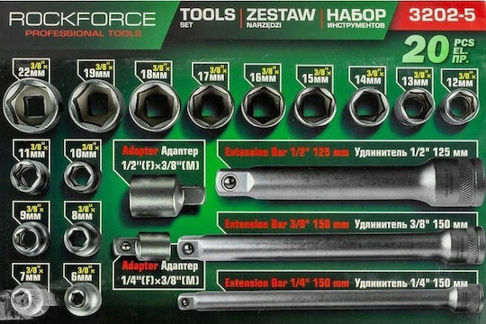 Rockforce Ratschen- und Steckschlüssel-Set 3\8" & 1\2" 20 Stück