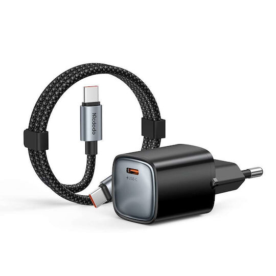 Mcdodo GaN Handyladegerät mit USB-C Ausgangsanschluss und Kabel USB-C - USB-C 45W Stromlieferung Schwarz (Nano Series CH-4433)