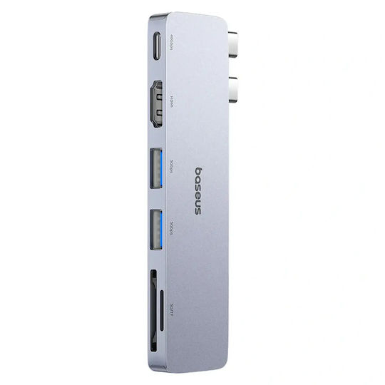 Baseus UltraJoy Series 6in1 Докинг станция с Двоен USB-C HDMI 4K Сив
