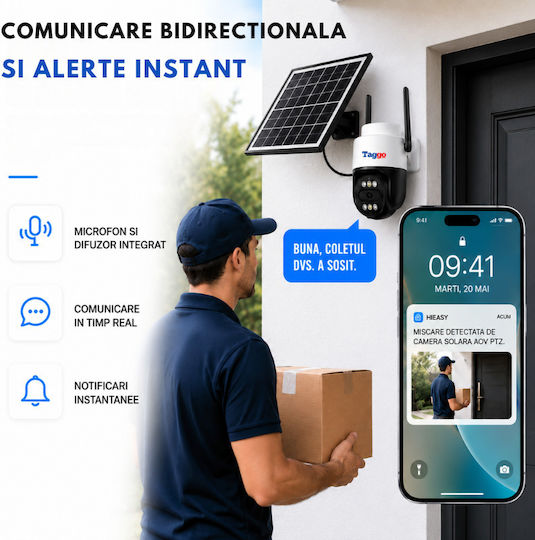Taggo Stil Cameră De Supraveghere IP 4G Full HD+ 5MP Rezistentă La Apă Cu Comunicare Bidirecțională De La Baterie