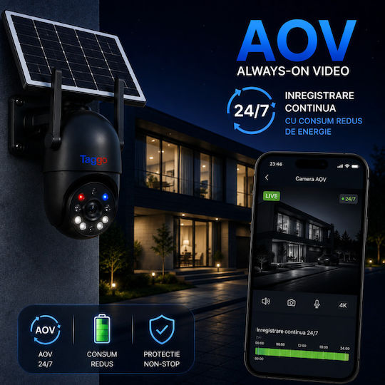 Taggo Stil true IP Cameră de Supraveghere Wi-Fi 4K Impermeabilă cu Baterie, Comunicare Bidirecțională și Obiectiv de 3.6mm